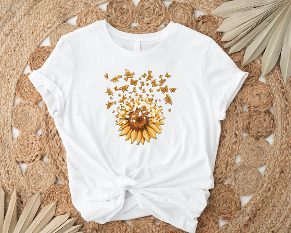 Sunflower Butterfly Shirt, Butterfly Tee, Floral V-neck, Flowers Gift T-shirt, Botanical Tee, Cute, Sunflower Shirt, Mothers Day Gift Shirt - 2.jpg