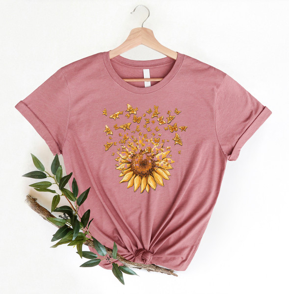 Sunflower Butterfly Shirt, Butterfly Tee, Floral V-neck, Flowers Gift T-shirt, Botanical Tee, Cute, Sunflower Shirt, Mothers Day Gift Shirt - 4.jpg