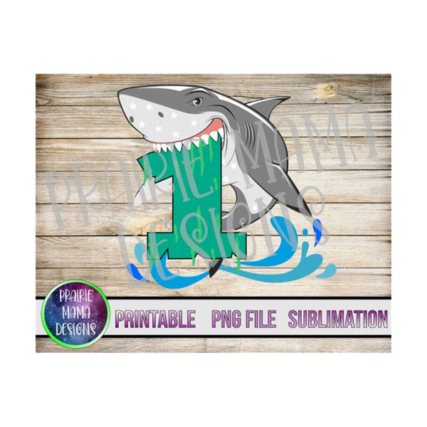 Shark biting 1 one 1st Birthday PNG digital file digital dow - Inspire  Uplift