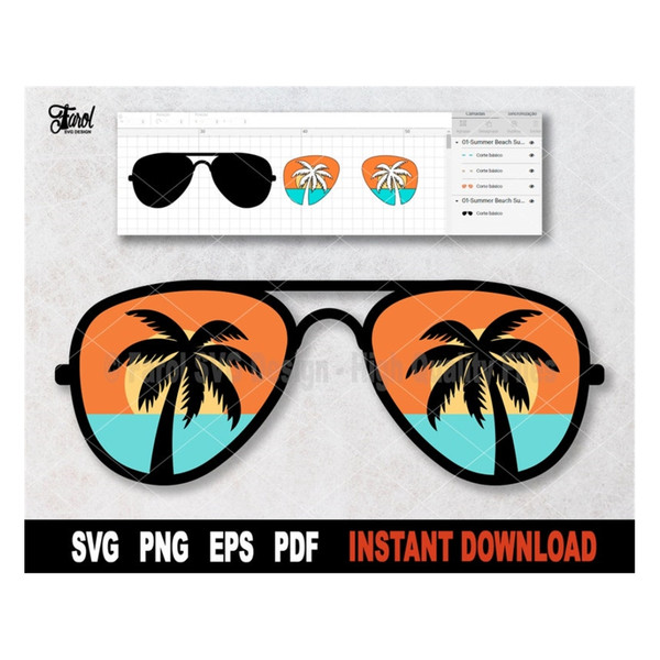 Beach Palm Tree Retro Sunglasses PNG Pdf Jpg Psd and SVG Cut Files Clipart  Sun Palette Beach Summer Template Commercial License Graphic -  Canada