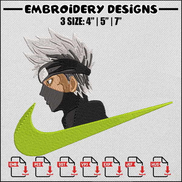 Kakashi face swoosh embroidery design