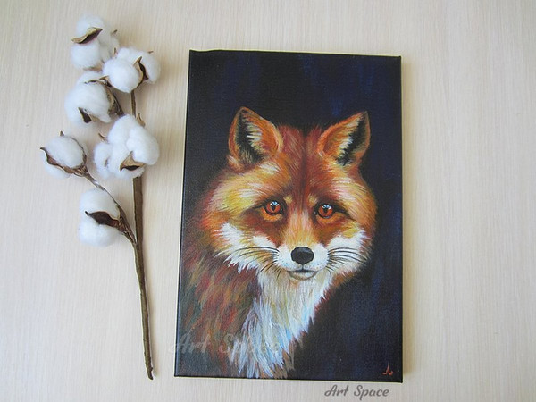 fox-animal- small painting- oil painting-canvas painting-dark painting-vertical painting-1.jpg