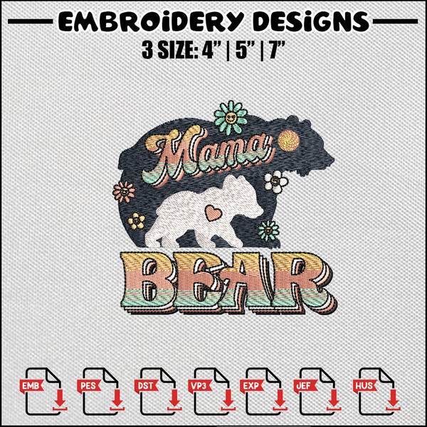 Mama bear embroidery design