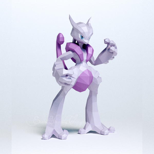 3d Papercraft Mega Mewtwo X PDF DXF Templates - Inspire Uplift