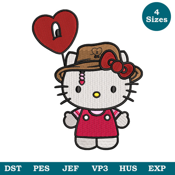 Kids Cute Kitty With Heart Machine Embroidery Design 4 Sizes, Hello Kitty Embroidery, Baby Embroidery, Kids Embroidery Image 1.jpg