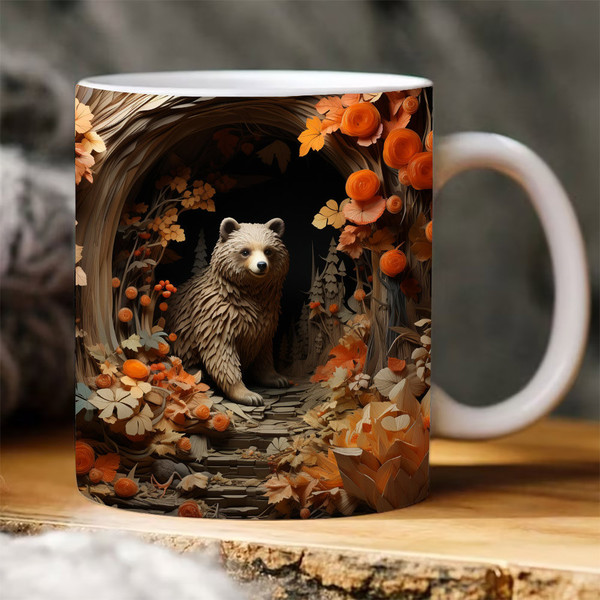 3D Bear Fall Vibes Mug Wrap, 3D Fall Vibes Mug Wrap, 3D Bear 11oz 15oz Mug Sublimation, Halloween Season Mug Design - 1.jpg