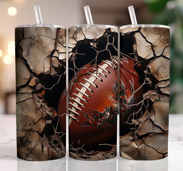 3D Football 20oz Skinny Tumbler Wrap Sublimation Design 3D Sport Tumbler 20oz Straight Tumbler Design Digital Download 3D Crack Hole Tumbler - 1.jpg