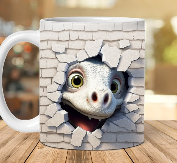 3D White Dinosaur Mug Design