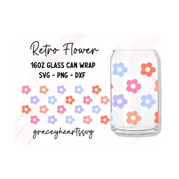 Boho Retro Flower 16oz Glass Cup