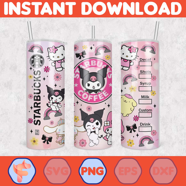 Kitty Coffee Tumbler, 20oz Straight Skinny Wrap, Spring Flower Pink Cat PNG, Tumbler Wrap, Full Tumbler Wrap, Cartoon Tumbler (38).jpg