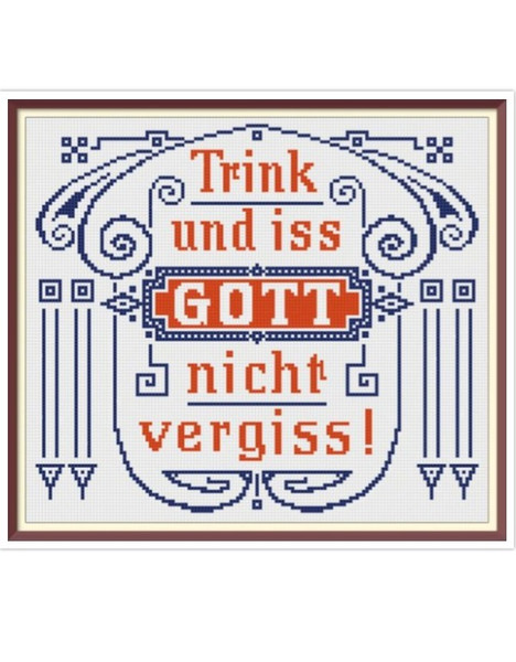 Slogan. Cross Stitch Pattern. Traditional German Maxims. Vintage Sampler PDF Counted. German Household Items. Reproduction of 19th century.jpg