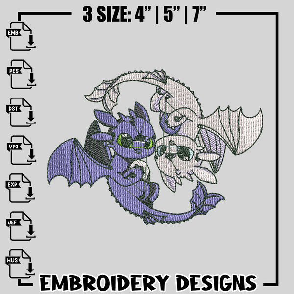 Toothless yinyang embroidery design