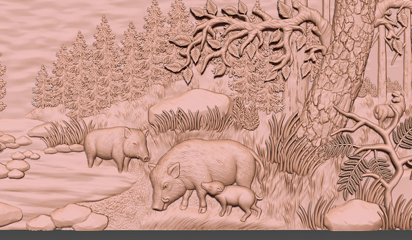 3D STL Model file Panel Deer and Boars