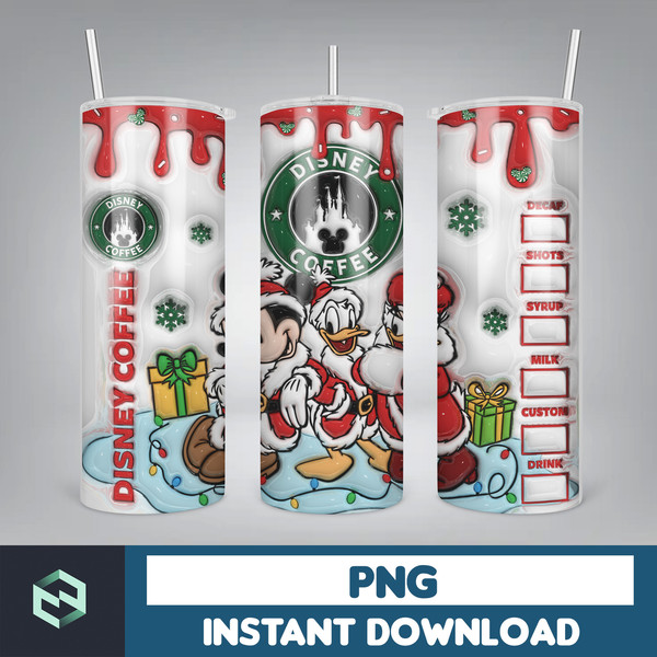 Mickey And Friend Star Coffee 3D Inflated Christmas Sublimation Tumbler Design PNG, 20 Oz Digital Tumbler Wrap PNG Download (1).jpg