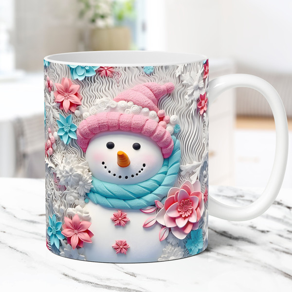 3D Snowman Mug, Christmas Mug, 3D Inflated Puffy Mug Cup 1 - Inspire Uplift