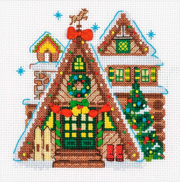 Cross Stitch Kit  - Hunting Lodge - Christmas - Embroidery Kit - Needlework Kit - DIY Kit.jpg