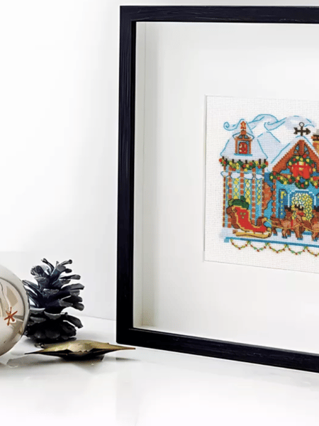 Cross Stitch Kit  - A House with a Sleigh  - Christmas - Embroidery Kit - Needlework Kit - DIY Kit (4).png