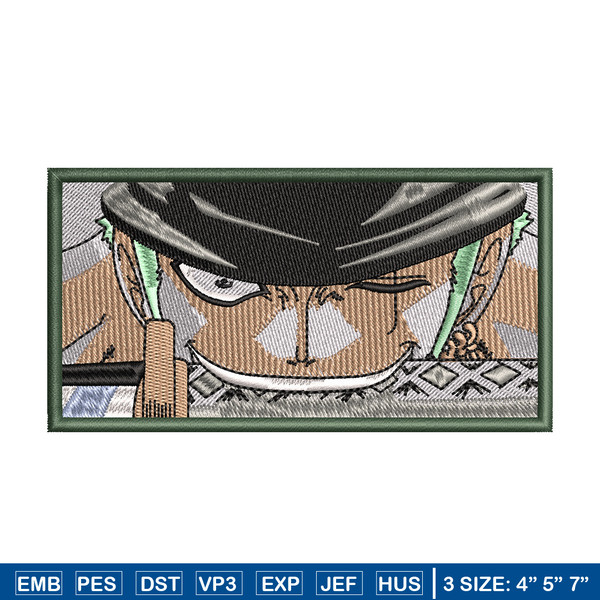 Roronoa Zoro rectangle embroidery design, One Piece embroidery, embroidery file, anime design, Digital download.jpg