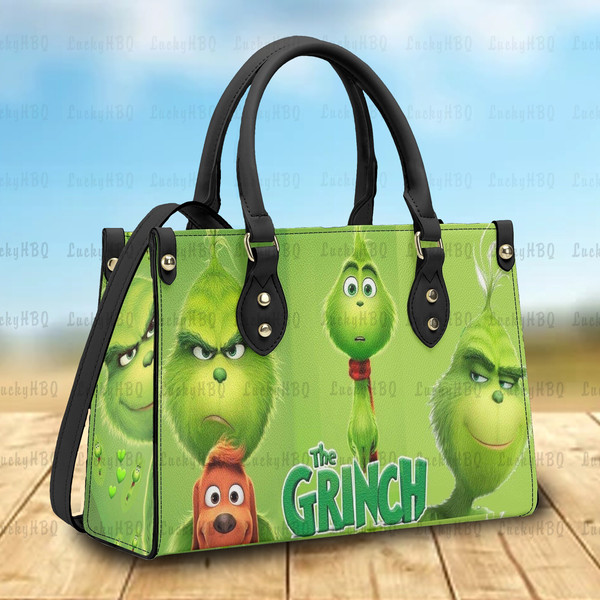 Grinch Leather Handbag,Grinch Christmas Handbag,Grinch Lover's Handbag,Custom Leather Bag, Woman Handbag, Custom Leather Bag, Shopping Bag - 1.jpg