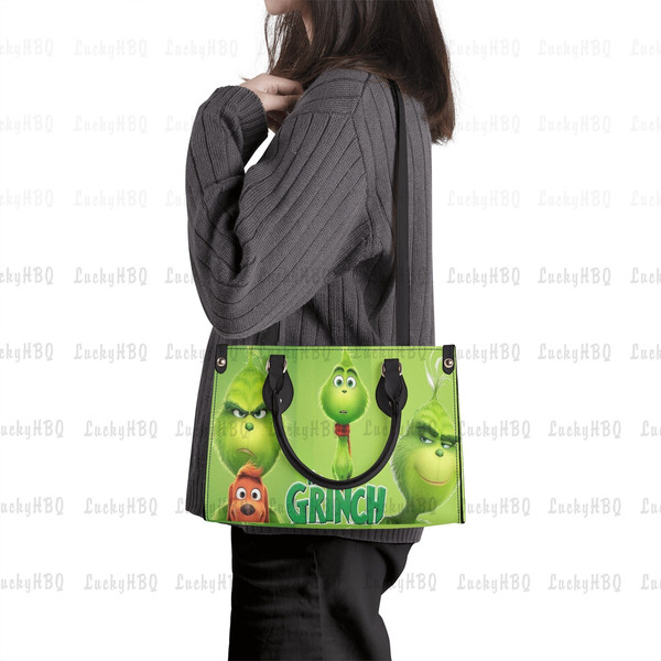 Grinch Leather Handbag,Grinch Christmas Handbag,Grinch Lover's Handbag,Custom Leather Bag, Woman Handbag, Custom Leather Bag, Shopping Bag - 3.jpg