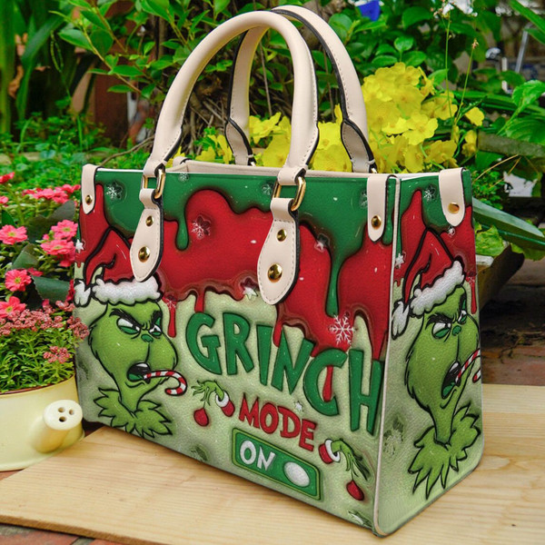 Grinch Leather Handbag,Grinch Christmas Handbag,Grinch Lover's Handbag,Custom Leather Bag, Woman Handbag, Custom Leather Bag, Shopping Bag - 1.jpg