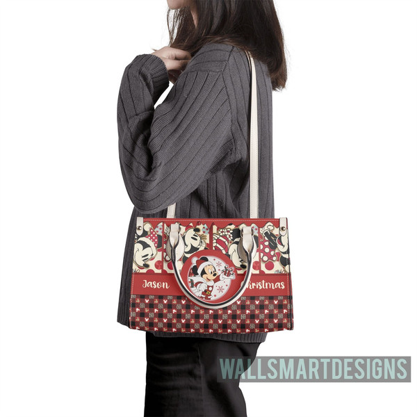 Personal Mickey Christmas Leather Handbag, Anniversary Mickey Handbag, Disney Leatherr Handbag, Shoulder Handbag, Gift For Disney Fans - 4.jpg