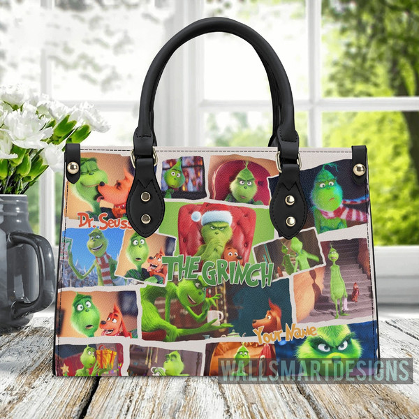 Personalized The Grinch Art Collection Handbag, The Grinch Handbag, Grinch Leatherr Handbag, Shoulder Handbag, Gift For Grinch Fans - 6.jpg