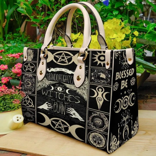 Wicca Leather Bag Witches Burn Handbag, Wicca Handbag, Custom Leather Bag, Woman Handbag, Shopping Bag, Handmade Bag - 2.jpg