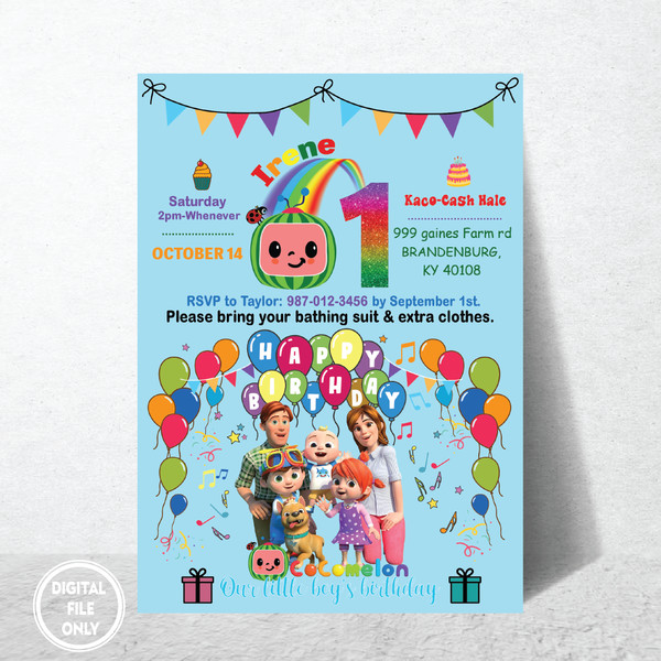 Personalized File Custom Birthday Cocomelon Invitation Png, - Inspire ...