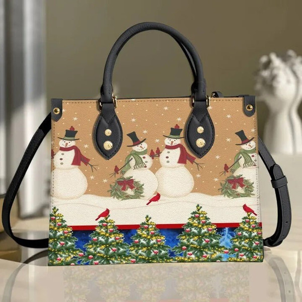 Christmas Snowman Women leather Bag Handbag,Christmas Woman Handbag,Christmas Women Bag and Purses,Custom Leather Bag Handbag,Christmas Gift - 4.jpg