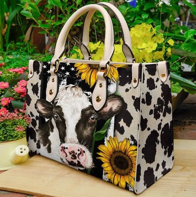 Cow Sunflower Women leather hand bag,Cow Sunflower Woman Handbag,Cow Sunflower Lover Handbag,Custom Leather Bag, Gift For Sunflower Lovers - 2.jpg