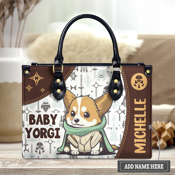 Personalized Baby Yorgi Leather Handbag, Cute Dog Women Handbag, Personalized Leather bag,Love COrgi ,Yorgi Handbag,Handmade Bag, Crossbody - 1.jpg