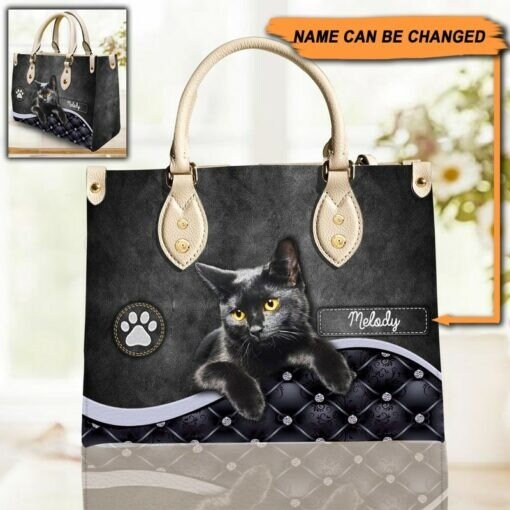 Personalized Cat Leather Handbag, Black Cat bag,Personalized Gift for Cat Lovers, Cat Mom, Cat Leather Bag ,Women Personalized Leather bag - 1.jpg