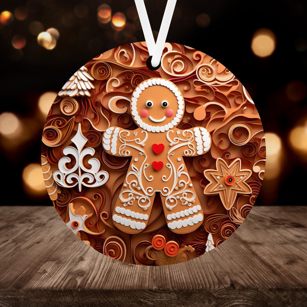 3D Gingerbread Man Ornament Sublimation PNG, 300 dpi, Instant Digital Download, Christmas Round Ornament PNG Christmas Gingerbread Men PNG - 1.jpg