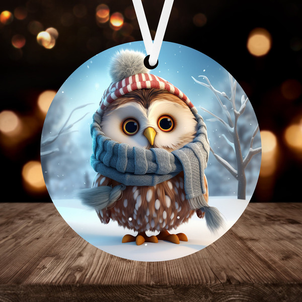 Christmas Owl Ornament Sublimation PNG, 300 dpi, Instant Digital Download, Round Ornament PNG Christmas Cute Winter Owl Snow Ornament PNG - 1.jpg