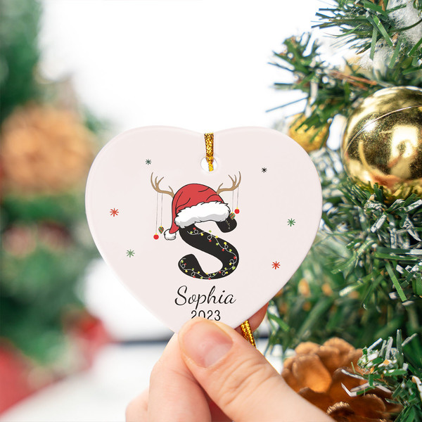 Baby First Christmas Ornament, Custom Initial Name Ornament, Christmas Light Ornament, Santa Hat Ornament, Reindeer Kids Ornament, 1st Xmas - 3.jpg