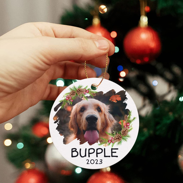 Custom Dog Photo Ornament, Personalized Puppy Keepsake, Ceramic Ornament 2023, Christmas Wreath Ornament Christmas Tree Decor Dog Lover Gift - 3.jpg