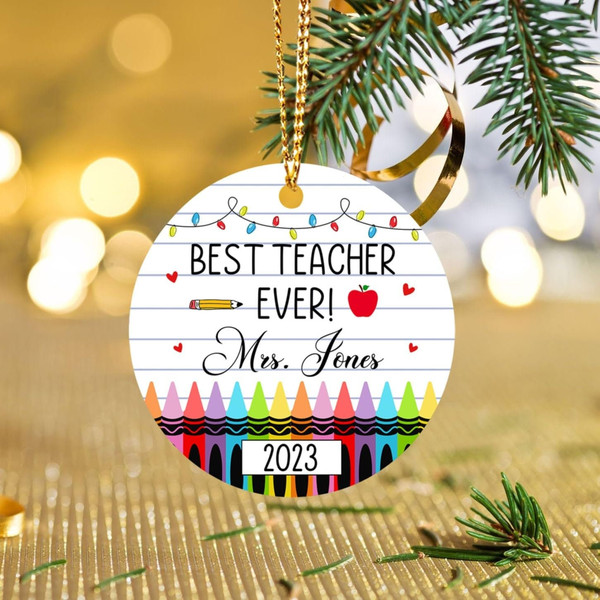 Personalized Crayon Teacher Christmas Ornament, Christmas Gift for Teachers, Christmas Bauble 2023, Xmas Tree Hanging, Teacher Appreciation - 1.jpg