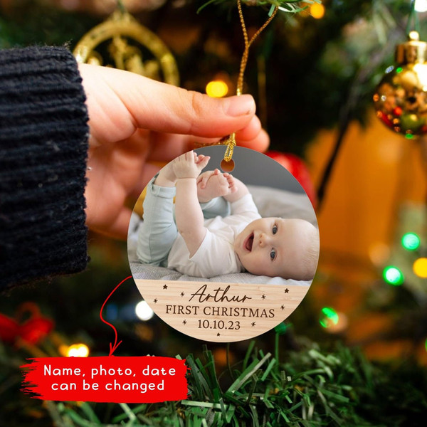 Personalized Photo First Christmas Ornament 2023 for New Dad Mom Newborn, Baby's First Christmas Picture Frame Ornament, Upload Any Photo - 4.jpg