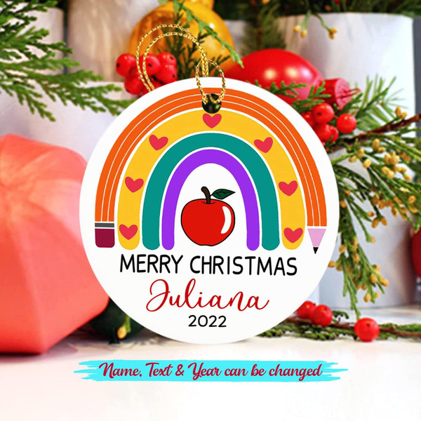 Rainbow Teacher Ornament, Personalized Teacher Ornament Gift for End of The Year Christmas Retirement Appreciation, Best Teacher Ornament, - 3.jpg