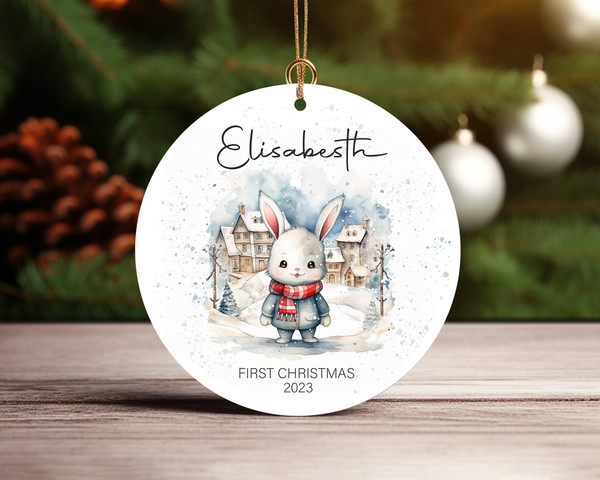 Baby's First Christmas Rabbit Personalized Ceramic Ornament Home Decor Christmas Round Ornament - 1.jpg