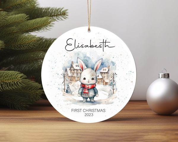 Baby's First Christmas Rabbit Personalized Ceramic Ornament Home Decor Christmas Round Ornament - 3.jpg