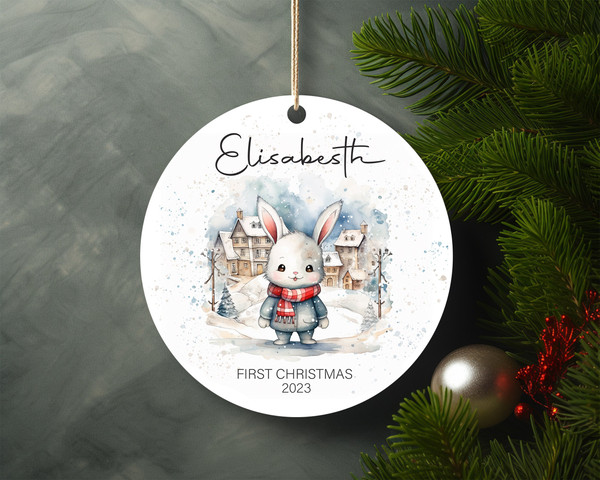 Baby's First Christmas Rabbit Personalized Ceramic Ornament Home Decor Christmas Round Ornament - 5.jpg