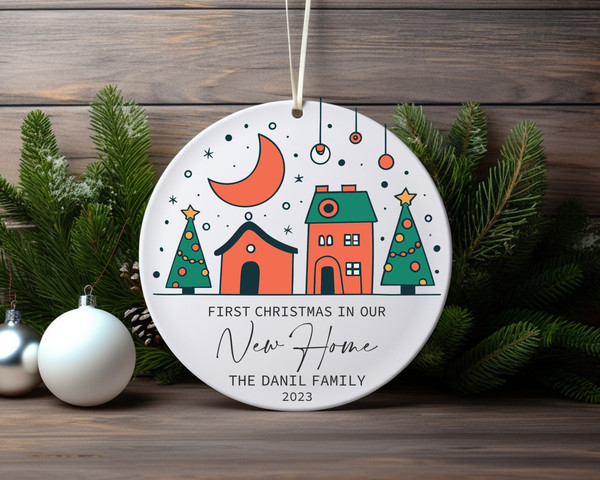 First Christmas In Our New Home Family Personalized Ceramic Ornament Home Decor Christmas Round Ornament - 5.jpg