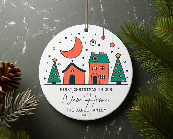 First Christmas In Our New Home Family Personalized Ceramic Ornament Home Decor Christmas Round Ornament - 7.jpg