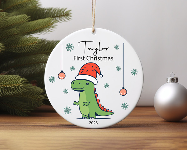 Personalised Baby's First Christmas Decoration Dinosaur Ceramic Ornament Home Decor Christmas Round Ornament - 3.jpg