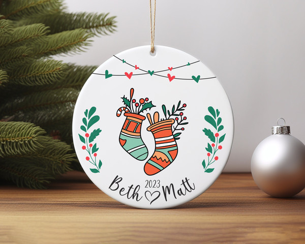 Personalized Christmas Sock Couple  Ceramic Ornament Home Decor Christmas Round Ornament - 1.jpg