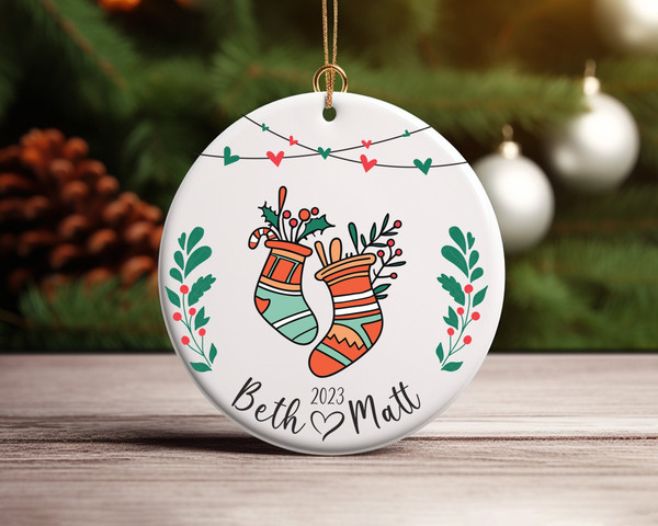 Personalized Christmas Sock Couple  Ceramic Ornament Home Decor Christmas Round Ornament - 3.jpg