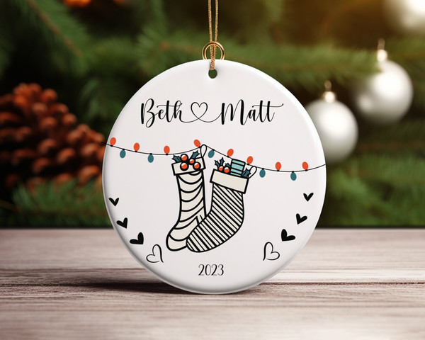 Personalized Couple Christmas Sock Ceramic Ornament Home Decor Christmas Round Ornament - 3.jpg