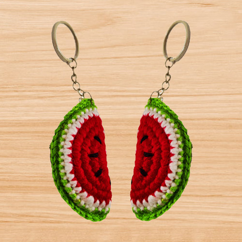 a crochet watermelon keychain pattern